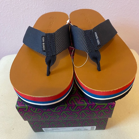Tory Burch 70’s Platform Flip Flop Tory Navy/Toasted Acorn - Picture 5 of 9